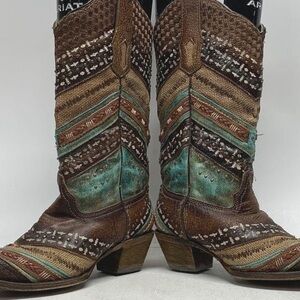 Corral A3381 Turquoise and Brown Embroidery n Woven Women’s Boots Size 8.